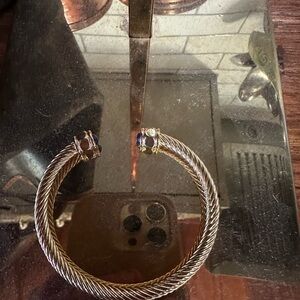 Gold Twisted Bracelet with blue stone. Stainless steel malachite twist